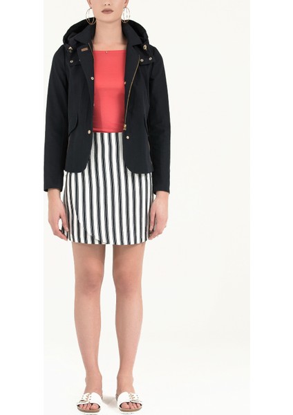 Beyaz Çizgili Keten Mini Etek 80886