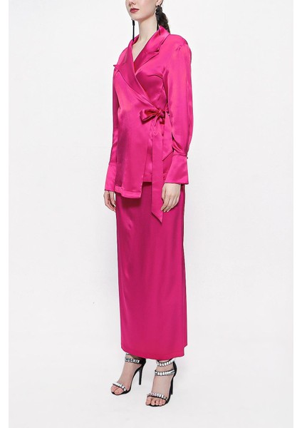 Fuşya Bol Kesim Ceket ve Etekli Takım 12290 modelleri