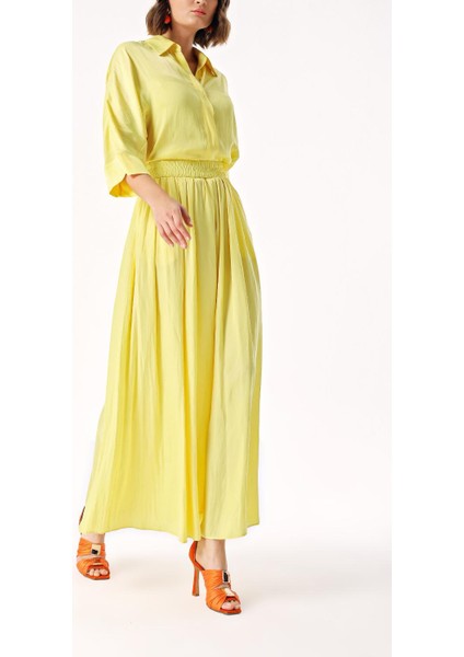 Sarı Beli Lastikli Etek ve Gömlek Takım 12329