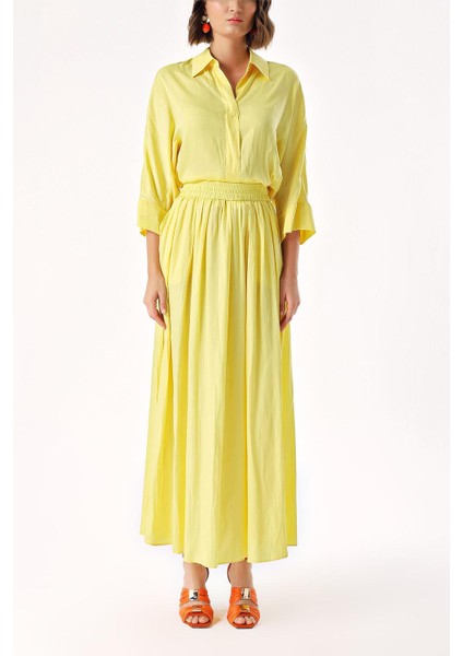 Sarı Beli Lastikli Etek ve Gömlek Takım 12329 fiyatları