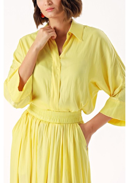 Sarı Beli Lastikli Etek ve Gömlek Takım 12329 indirimleri