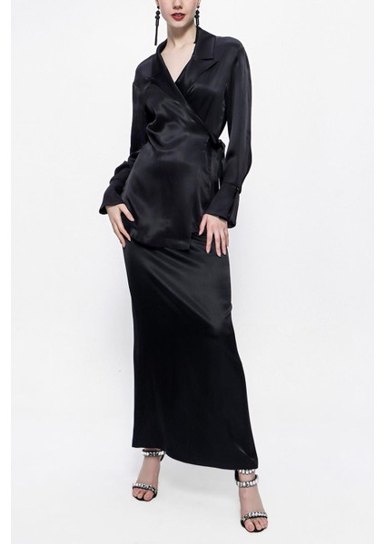 Siyah Bol Kesim Ceket ve Etekli Takım 12290