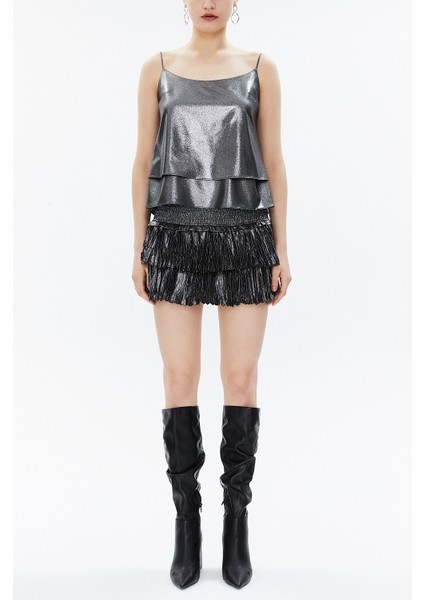 Gümüş Ip Askılı Godeli Bluz 19820