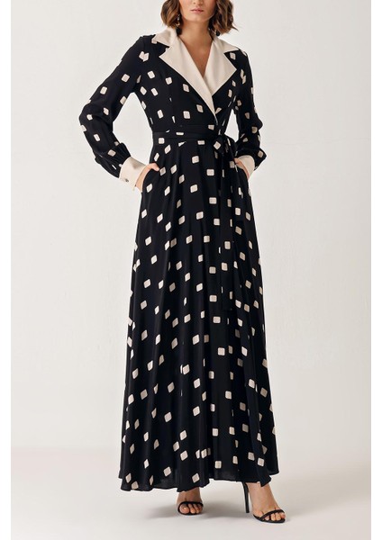 Siyah Geniş Yakalı Vatkalı Elbise 94367