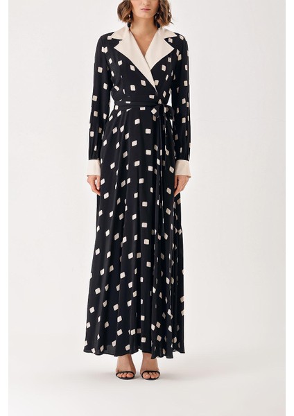 Siyah Geniş Yakalı Vatkalı Elbise 94367 fiyatları