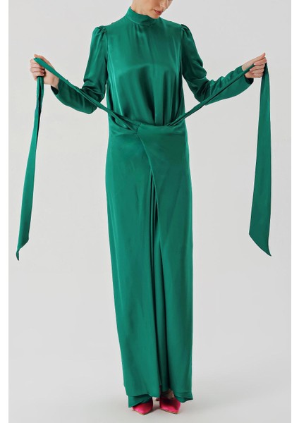 Yeşil Etekten Bağlamalı Uzun Elbise 94204 fiyatları
