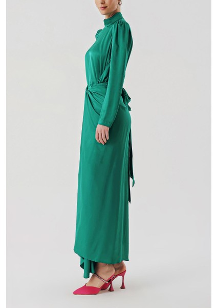 Yeşil Etekten Bağlamalı Uzun Elbise 94204 modelleri