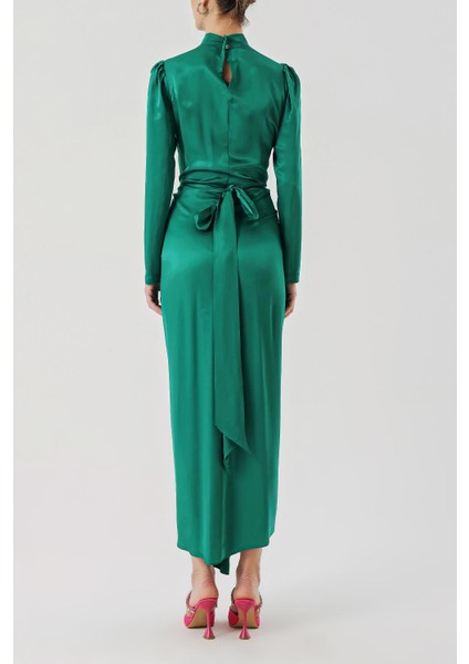 Yeşil Etekten Bağlamalı Uzun Elbise 94204 fırsatları
