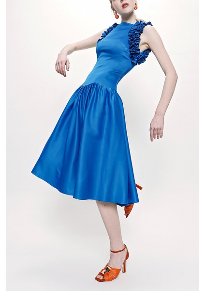 Mavi Kolsuz Dar Kesim Elbise 93901