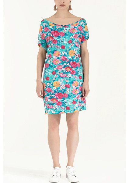 Mavi Desenli Örme Mini Elbise 91021