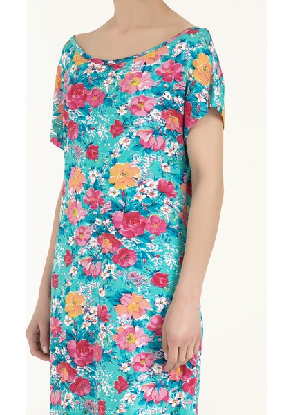 Mavi Desenli Örme Mini Elbise 91021