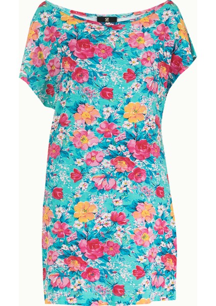 Mavi Desenli Örme Mini Elbise 91021