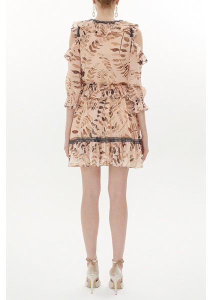 Bej Omuzu Dekolte Mini Elbise 93139 modelleri