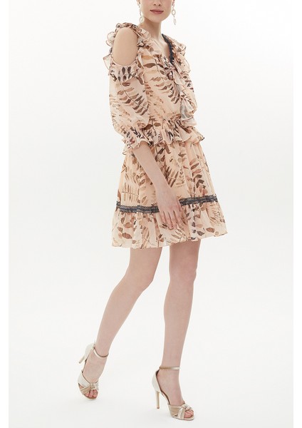 Bej Omuzu Dekolte Mini Elbise 93139 fırsatları