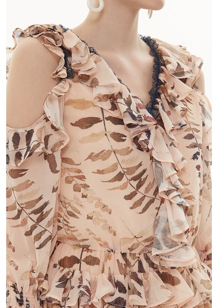 Bej Omuzu Dekolte Mini Elbise 93139 indirimleri