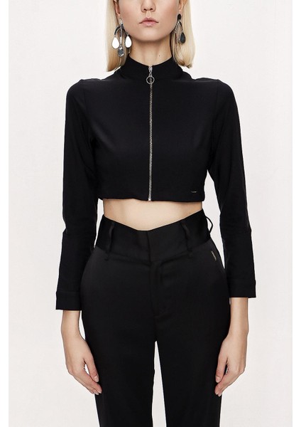 Siyah Fermuarlı Kısa Bluz 19838 fiyatları