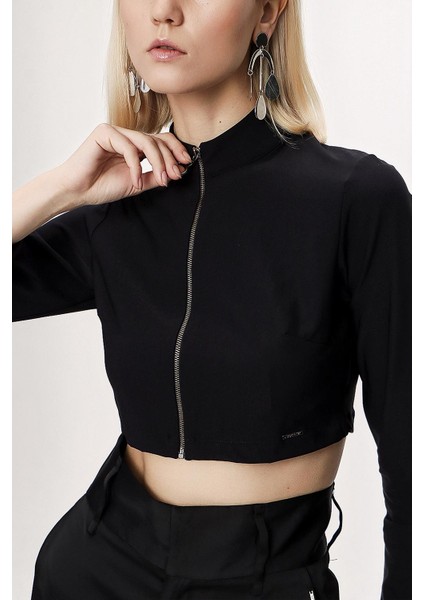 Siyah Fermuarlı Kısa Bluz 19838 modelleri