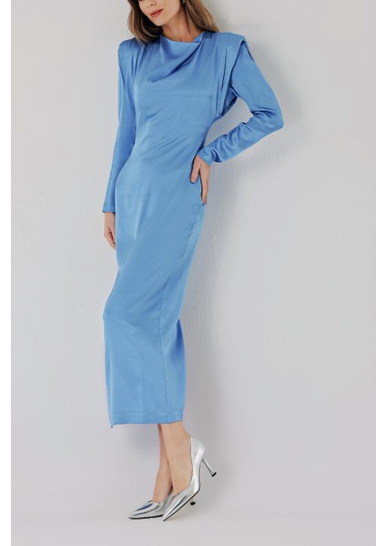 Mavi Vatkalı Vücudu Saran Elbise 94406