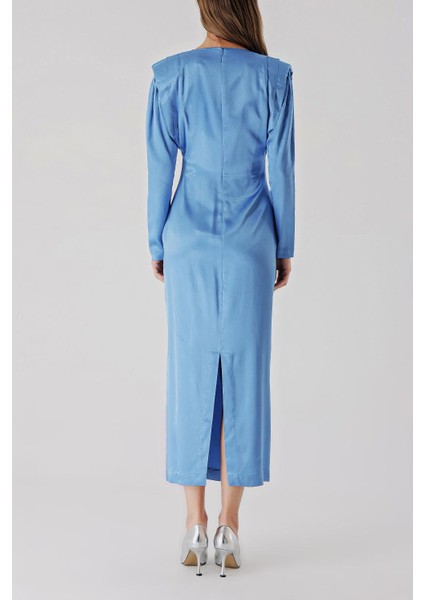 Mavi Vatkalı Vücudu Saran Elbise 94406 fırsatları