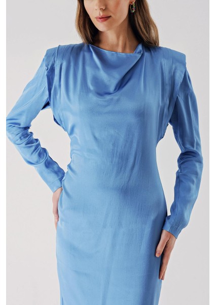 Mavi Vatkalı Vücudu Saran Elbise 94406 indirimleri