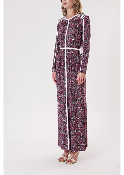 Pembe Kontrast Biye Detaylı Uzun Elbise 94110 modelleri