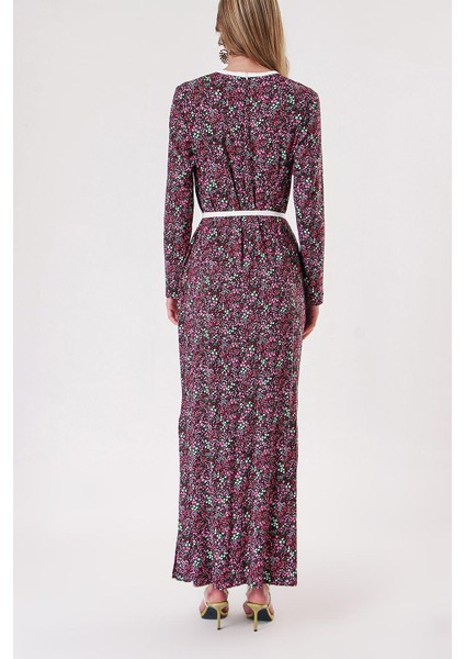 Pembe Kontrast Biye Detaylı Uzun Elbise 94110 fırsatları