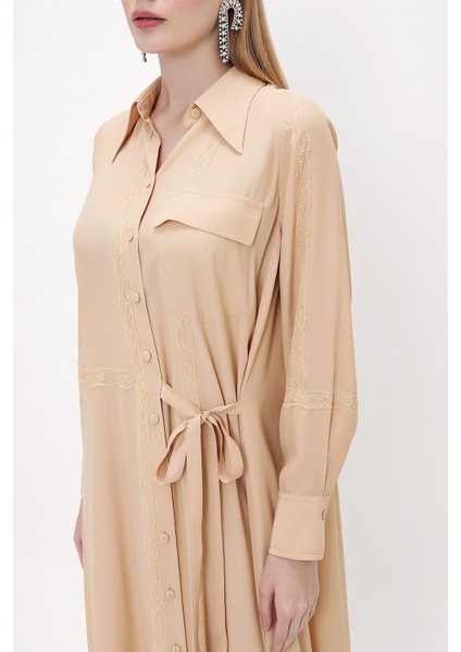 Bej Dantel Detaylı Gömlek Elbise 93826 modelleri