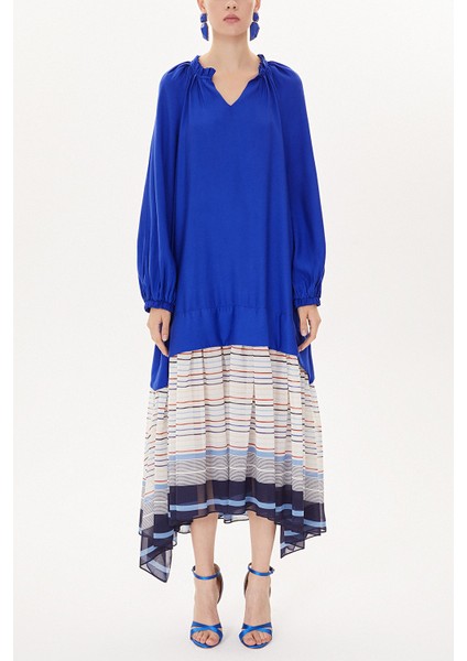 Mavi Fırfırlı Bol Kesim Elbise 93472