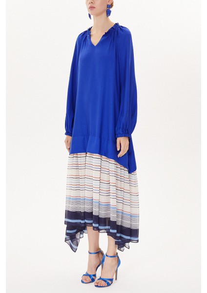 Mavi Fırfırlı Bol Kesim Elbise 93472 fiyatları