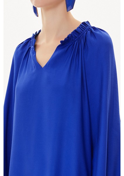 Mavi Fırfırlı Bol Kesim Elbise 93472 modelleri