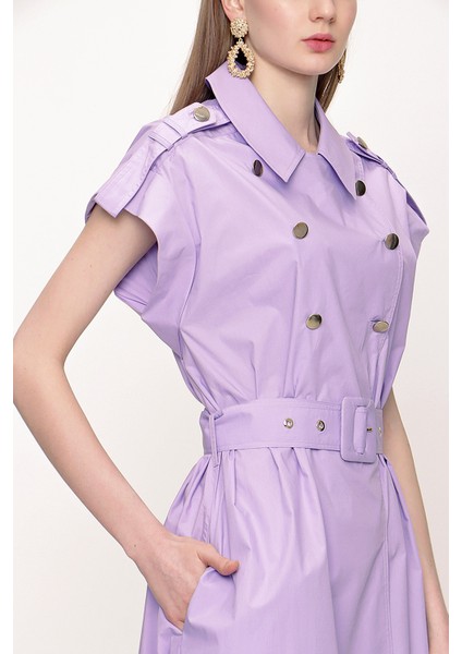 Lila Poplin Gömlek Elbise 93528 modelleri