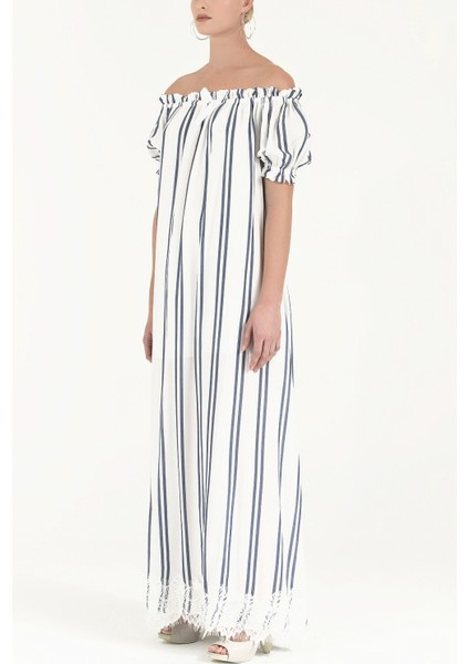 Mavi Düşük Omuzlu Lastikli Uzun Elbise 92355 fiyatları