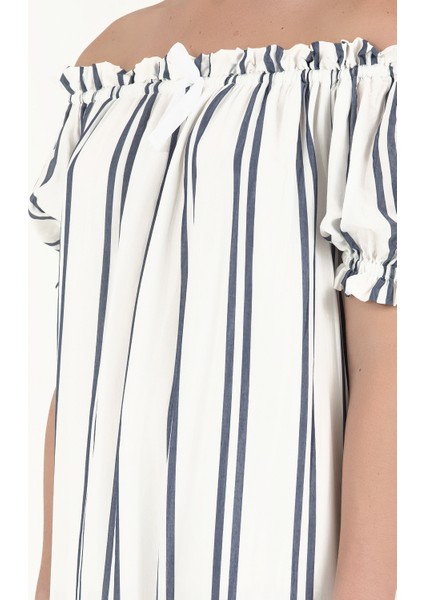 Mavi Düşük Omuzlu Lastikli Uzun Elbise 92355 modelleri