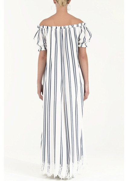 Mavi Düşük Omuzlu Lastikli Uzun Elbise 92355 fırsatları