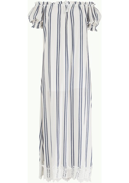 Mavi Düşük Omuzlu Lastikli Uzun Elbise 92355 indirimleri