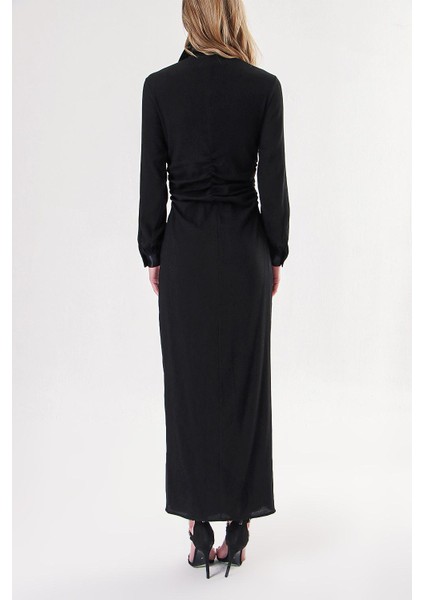 Siyah Beli Büzgü Detaylı Gömlek Elbise 94152 fırsatları