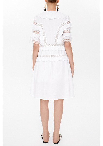 Beyaz Dantel ve Volan Detaylı Midi Elbise 92311 fırsatları