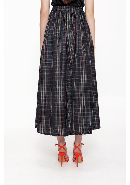 Ekose Beli Lastikli Düğmeli Midi Etek 81211 fırsatları