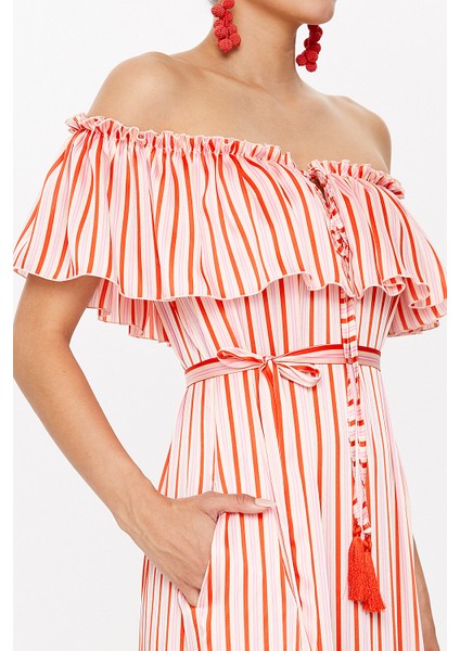 Çizgili Düşük Omuz Kemerli Elbise 93231 modelleri