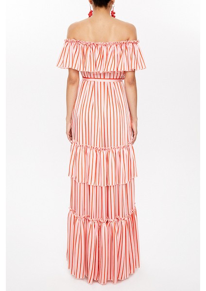 Çizgili Düşük Omuz Kemerli Elbise 93231 fırsatları