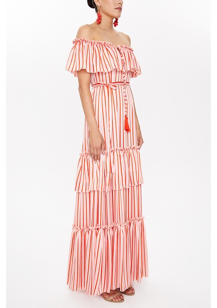 Çizgili Düşük Omuz Kemerli Elbise 93231 indirimleri