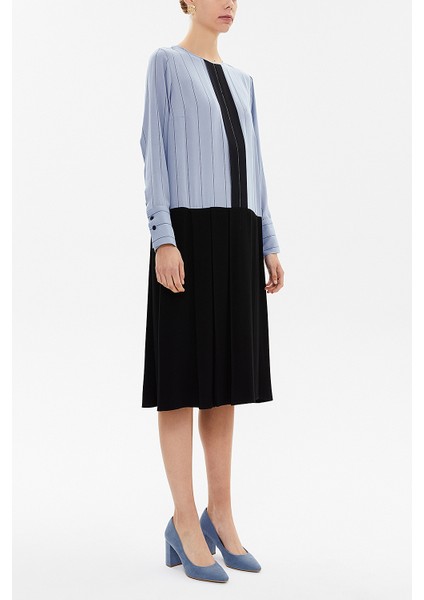 Mavi Pilili Bol Kesim Midi Elbise 92660