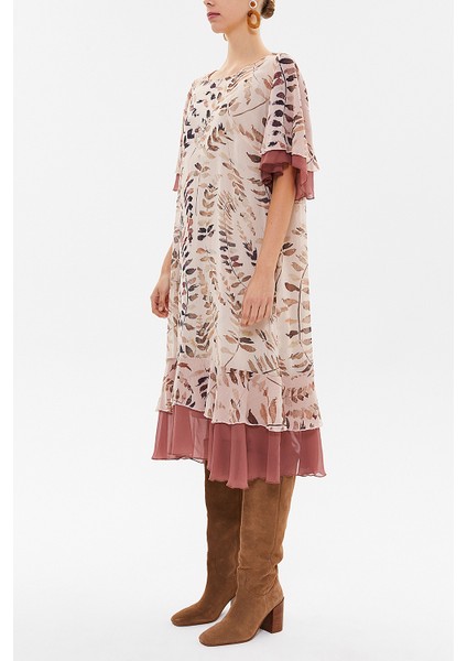 Somon Volanlı Şifon Midi Elbise 93224 fiyatları