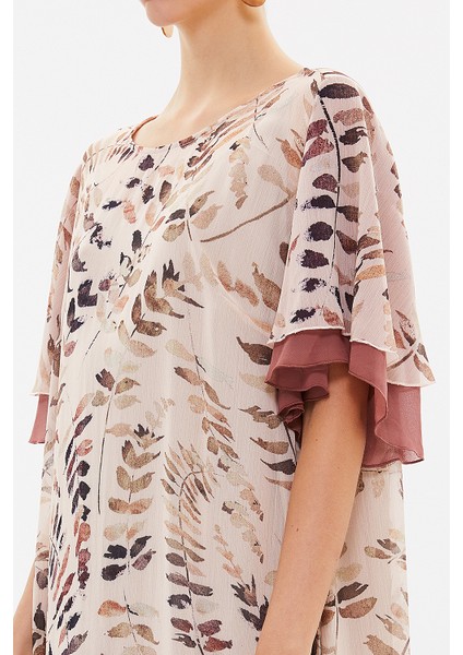 Somon Volanlı Şifon Midi Elbise 93224 modelleri