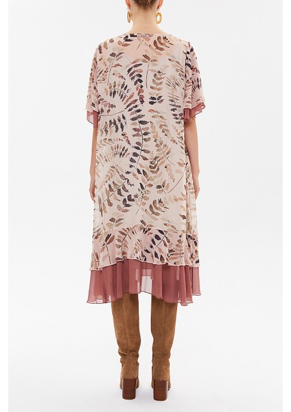 Somon Volanlı Şifon Midi Elbise 93224 fırsatları