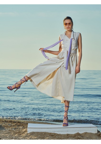 Ekru Kolsuz Keten Elbise 93536 fiyatları