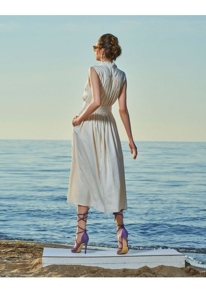 Ekru Kolsuz Keten Elbise 93536 modelleri