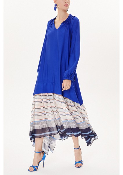 Mavi Fırfırlı Bol Kesim Elbise 93472 indirimleri