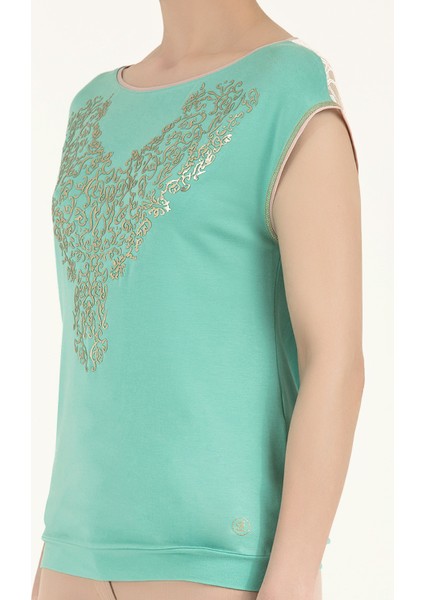 Mint Baskılı Örme Bluz 18987