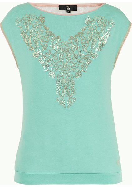 Mint Baskılı Örme Bluz 18987